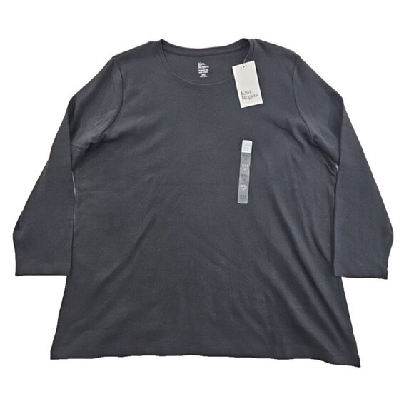 Kim Rogers Perfectly Soft Tee NEW Women's XXL Deep Black 3/4 Length Sleeve NWT - Picture 1 of 13
